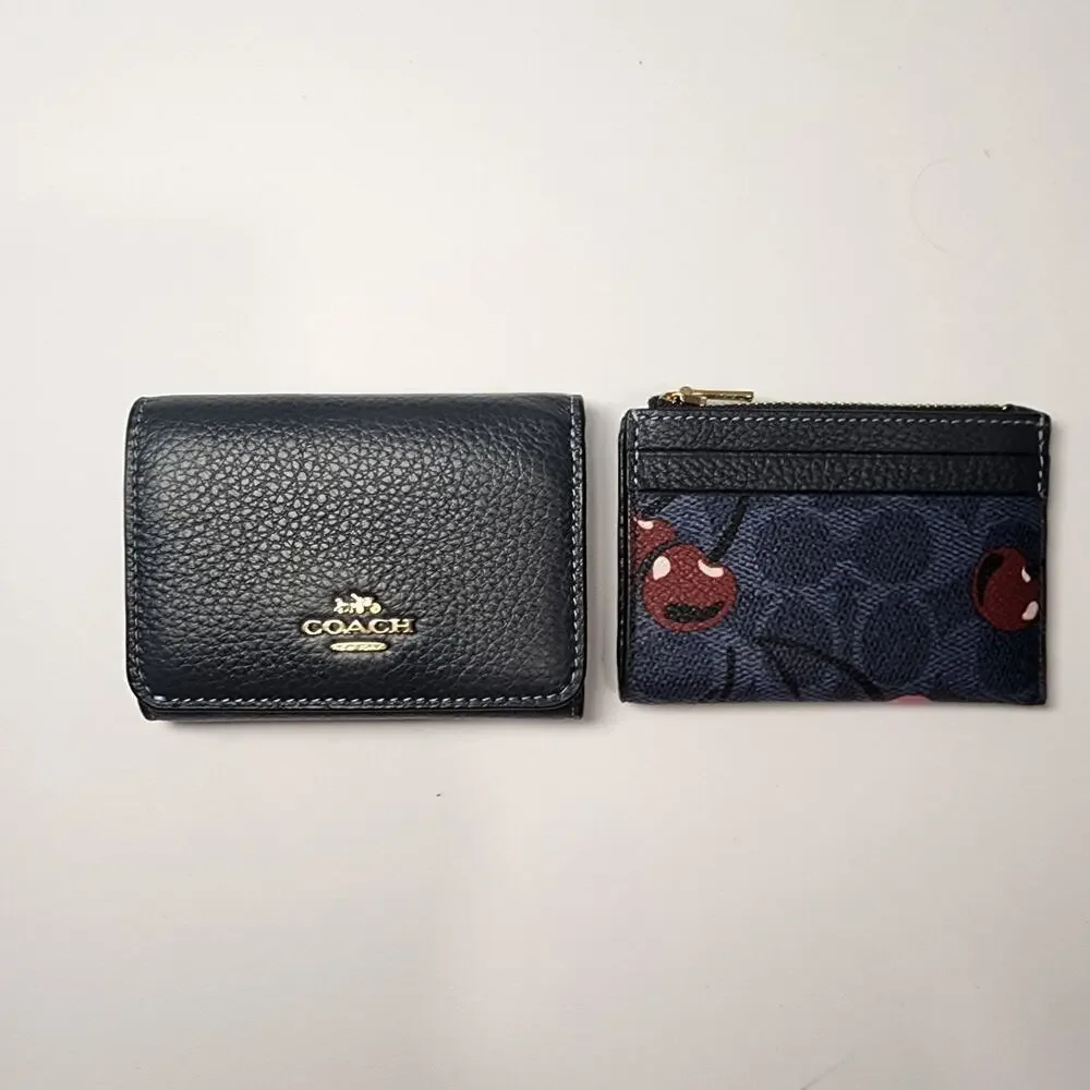 NWT Coach CZ448 2in1 Card Holder Wallet In Signature Canvas With Cherry Print
